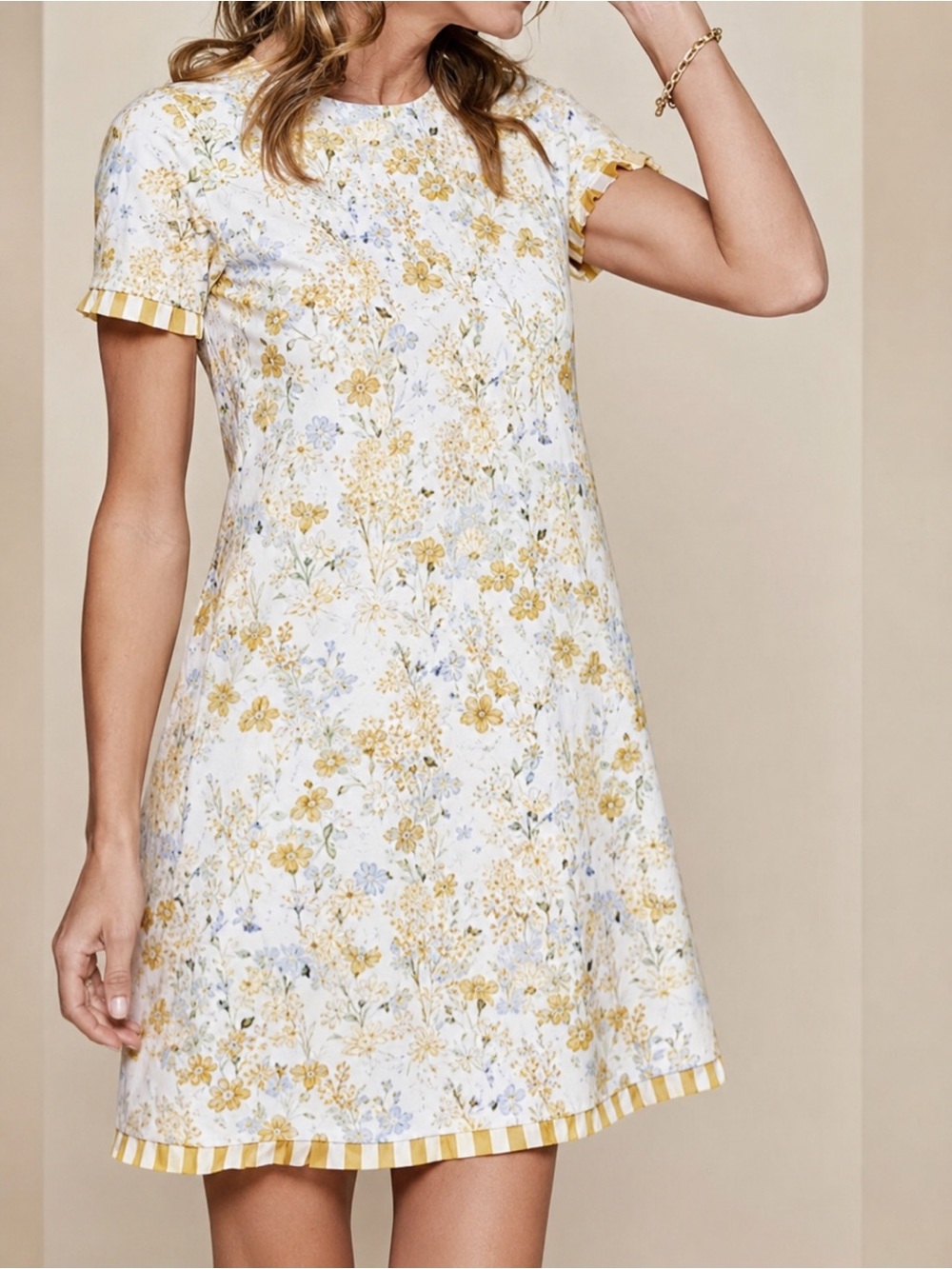 Spartina Women’s Yellow Floral Print Cotton Shift Dress w Fringe Summer Preppy - Picture 14 of 14